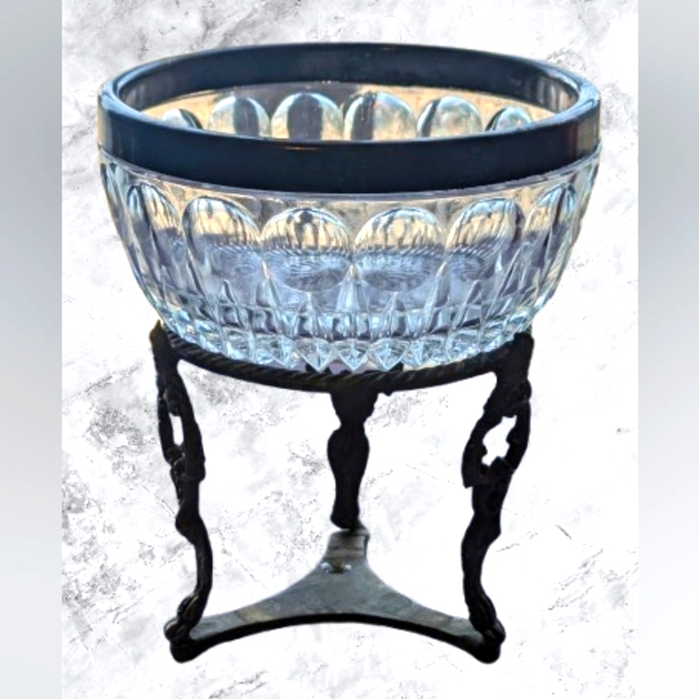 Antique Silver Plated Rim Cut Glass Bowl 4.5" Made in England 